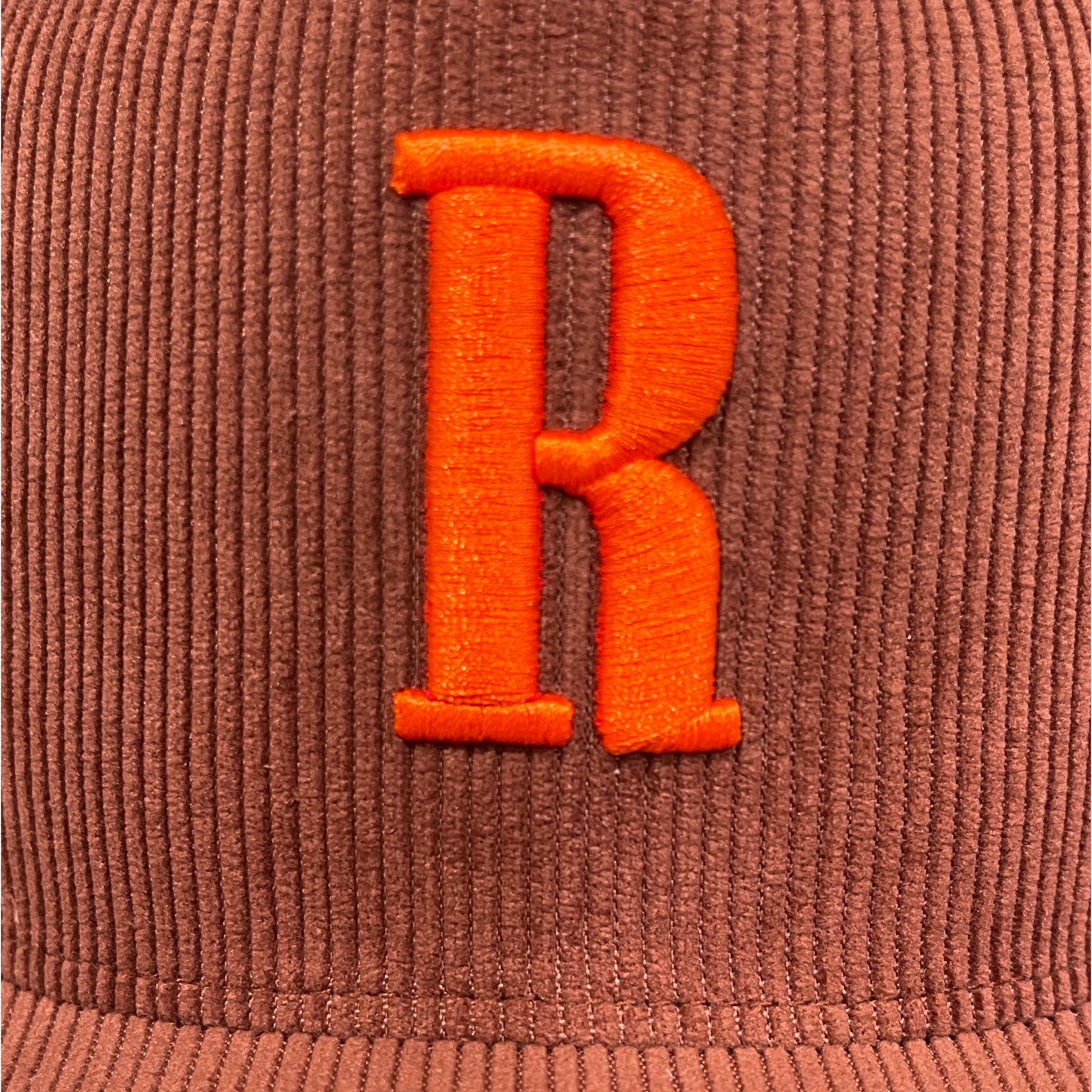 Brown Corduroy and Orange Rally Trucker Hat